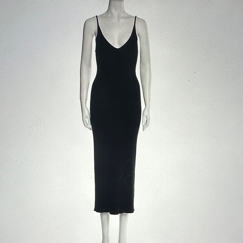 Sablyn Sleek Black Slip Midi Dress Cashmere Silk